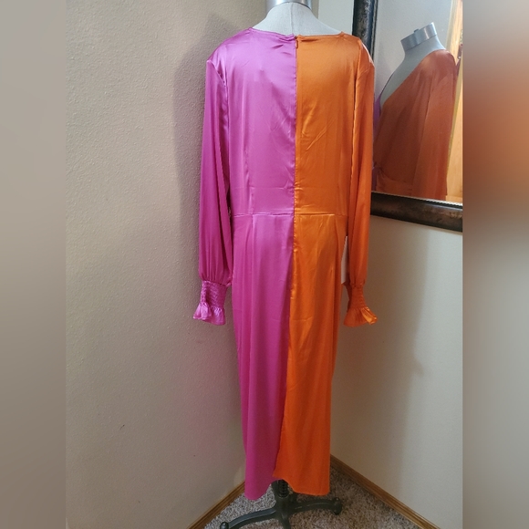 New Never Fully Dressed Orange and Magenta Satin Dress Size US 12 - Picture 7 of 13